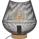 Lampka nocna Jena druciana 28 cm Podstawa wykonana z drewna w naturalnym kolorze, czarny metalowy klosz, idealna do salonu lub s