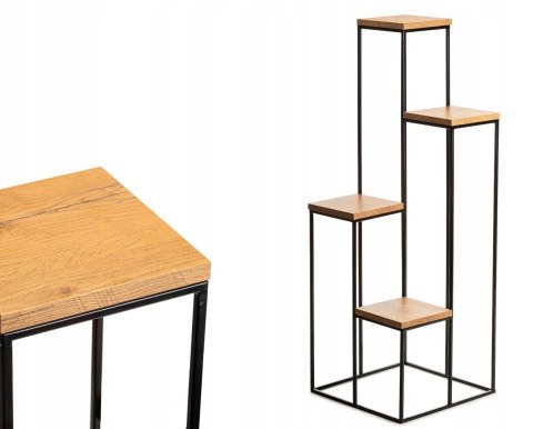 Nowoczesny kwietnik stojak 110 cm czarny Wykonany z metalu, prosty i stylowy stojak na kwiatki w kolorze czarnym z blatami z pły