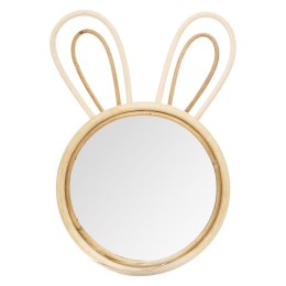 Okrągłe lustro ścienne Rabbit Wykonane z drewna bambusowego, z motywem króliczych uszu, funkcjonalne uzupełnienie pokoju dziecię