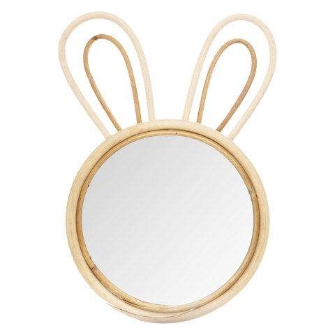 Okrągłe lustro ścienne Rabbit Wykonane z drewna bambusowego, z motywem króliczych uszu, funkcjonalne uzupełnienie pokoju dziecię