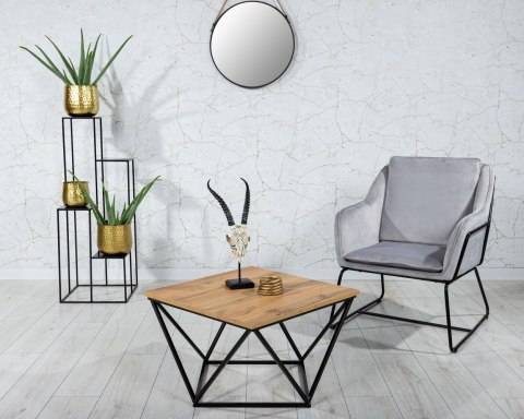 Stolik kawowy Curved 60 cm dąb lancelot Konstrukcja lakierowana na czarno, blat wykonany z płyty MDF w kolorze dąb lancelot, wys