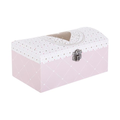 Szkatułka na biżuterię Love Wykonana z kartonu ozdobionego kolorowym nadrukiem, z lusterkiem w środku, wyposażona w metalowy zam
