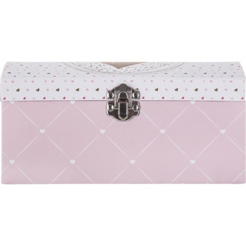 Szkatułka na biżuterię Love Wykonana z kartonu ozdobionego kolorowym nadrukiem, z lusterkiem w środku, wyposażona w metalowy zam