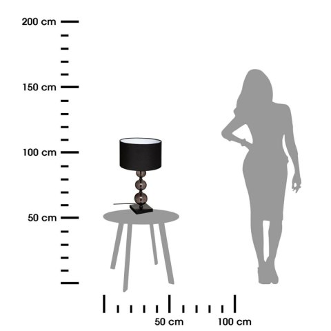 Szklana lampka nocna Alma 52 cmOsadzona na metalowej podstawie, czarna kolorystyka, tekstylny abażur