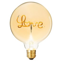 Żarówka LED Love 2W E27 Wykonana ze szkła o bursztynowej barwie, filament ułożony w napis Love, zakończona aluminiowym gniazdem 