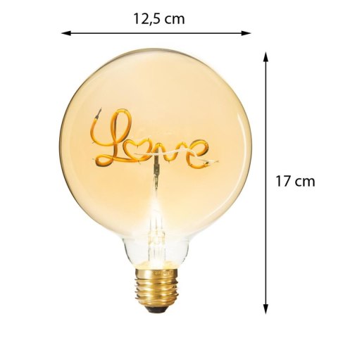Żarówka LED Love 4W E27 Wykonana ze szkła o bursztynowej barwie, filament ułożony w napis Love, zakończona aluminiowym gniazdem 