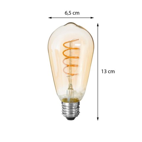 Żarówka LED Tear Twisted 4,9W E27 Wykonana ze szkła o bursztynowej barwie, poskręcany filament, zakończona metalowym gniazdem
