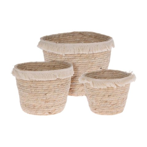 Zestaw 3 koszy plecionych z frędzlami Komplet dekoracyjnych koszy w stylu Boho, pojemniki do przechowywania różnych przedmiotów 