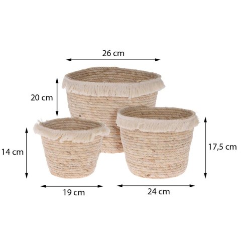 Zestaw 3 koszy plecionych z frędzlami Komplet dekoracyjnych koszy w stylu Boho, pojemniki do przechowywania różnych przedmiotów 