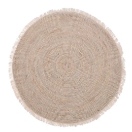 Dywan jutowy okrągły z frędzlami 80 cm Mata podłogowa z dekoracyjnymi frędzlami, pleciona z juty, naturalny materiał, minimalist