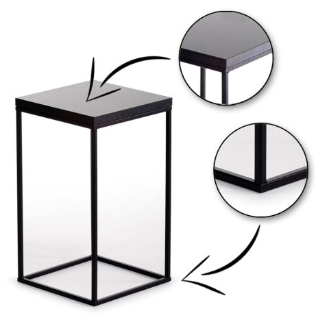 Kwietnik stojący 40 cm BasicLoft czarny Wykonany z metalu oraz blatu z płyty MDF w kolorze czarnym, praktyczny i elegancki stoja