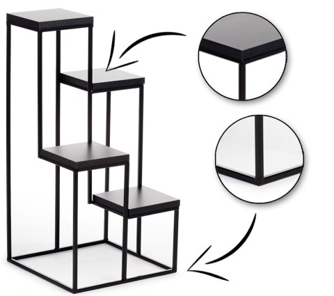 Kwietnik stojący KASKADA blat czarny Wykonany z metalu oraz płyty MDF w kolorze czarnym, solidny i modny stojak na kwiaty w styl