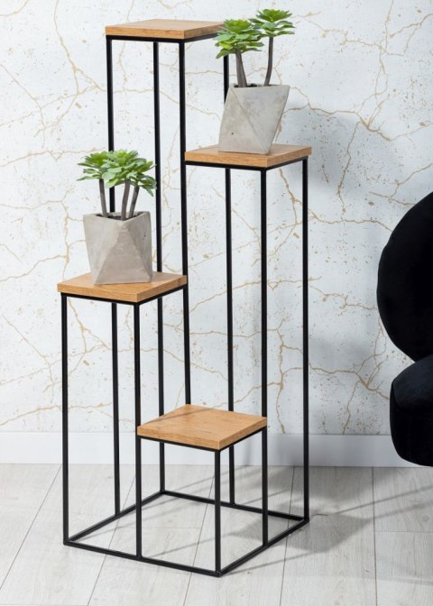 Kwietnik stojący KASKADA blat dąb MDF Wykonany z metalu oraz płyty MDF w kolorze Dąb Lancelot, solidny i solidny i modny stojak 