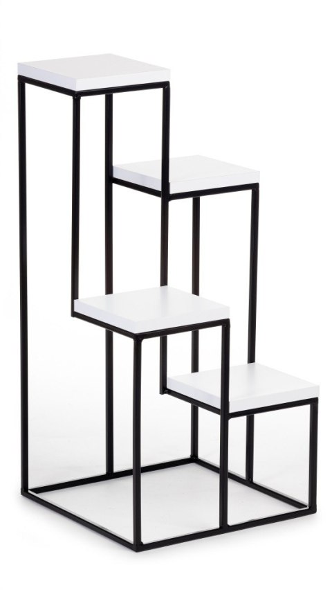 Kwietnik stojący KASKADA blaty białeWykonany z metalu oraz płyty MDF w kolorze białym, solidny i modny stojak na kwiaty w stylu 