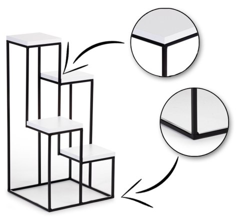 Kwietnik stojący KASKADA blaty białeWykonany z metalu oraz płyty MDF w kolorze białym, solidny i modny stojak na kwiaty w stylu 