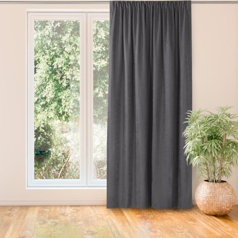 Zasłona MILANA kolor grafitowy styl klasyczny taśma smok transparentna 7,5 cm z grzywką 3 cm szenila 560x245 Homede - CURT/HOM/M