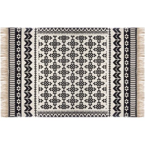 Dywan z frędzlami Delhi 120x170 cm Bawełniany, ozdobiony etnicznym wzorem w stylu boho, prostokątny kształt i naturalna koloryst