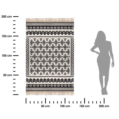 Dywan z frędzlami Delhi 120x170 cm Bawełniany, ozdobiony etnicznym wzorem w stylu boho, prostokątny kształt i naturalna koloryst