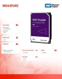 Dysk twardy WD Purple 4TB 3,5 256 MB 5400RPM WD43PURZ