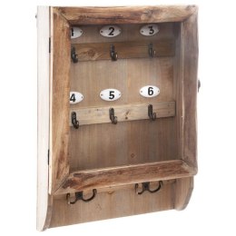 Drewniana skrzynka na klucze 26x38 cm Wykonana z surowego drewna, 6 metalowych haczyków, funkcjonalny i stylowy dodatek do przed