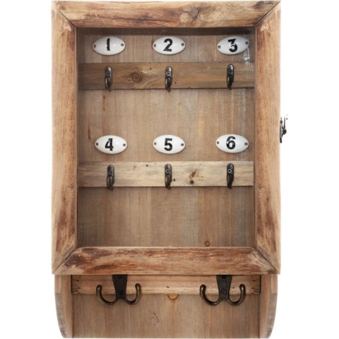 Drewniana skrzynka na klucze 26x38 cm Wykonana z surowego drewna, 6 metalowych haczyków, funkcjonalny i stylowy dodatek do przed