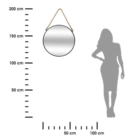Okrągłe lustro ścienne na sznurze 55 cm Metalowa rama w kolorze czarnym, jutowy sznur, stylowy i funkcjonalny dodatek do wnętrz