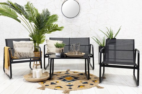 Okrągłe lustro ścienne na sznurze 55 cm Metalowa rama w kolorze czarnym, jutowy sznur, stylowy i funkcjonalny dodatek do wnętrz