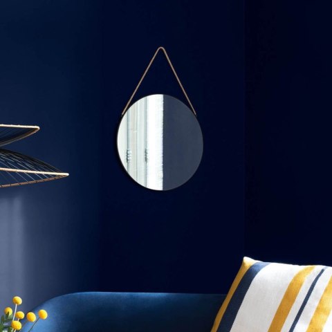 Okrągłe lustro ścienne na sznurze 55 cm Metalowa rama w kolorze czarnym, jutowy sznur, stylowy i funkcjonalny dodatek do wnętrz