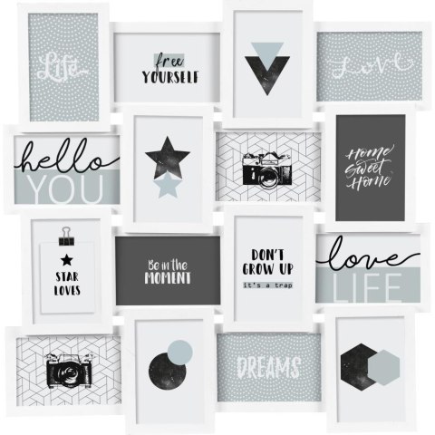 Ramka na zdjęcia Gael biała Wykonana z płyty MDF, z miejscem na 16 zdjęć, nowoczesny wygląd