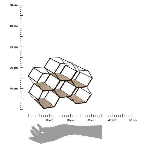Stojak na wino plaster miodu Wykonany z metalu w kolorze czarnym, podstawki z płyty MDF imitującej drewno, stylowy i funkcjonaln