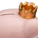 Skarbonka świnka z koroną różowa Wykonana z ceramiki, wykończona ozdobną koroną w kolorze złotym, idealny pomysł na prezent