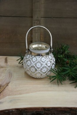 Lampion Szklany w Kwiatki z Uchwytem