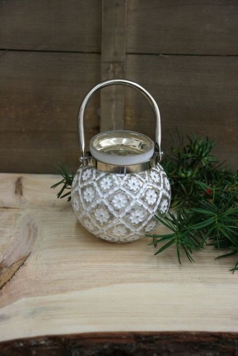 Lampion Szklany w Kwiatki z Uchwytem