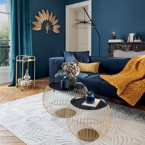 Komplet 2 stolików kawowych Alya Wykonane z metalu w kolorze złotym, mały i duży stolik w zestawie, nowoczesny i oryginalny desi