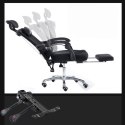 Ergonomiczny, obrotowy fotel z podnóżkiem i zagłówkiem, wentylacja - czarny