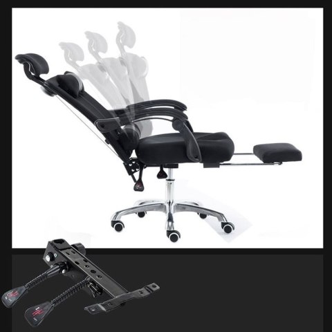 Ergonomiczny, obrotowy fotel z podnóżkiem i zagłówkiem, wentylacja - czarny
