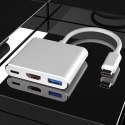 Adapter aluminiowy HUB 3w1 USB-C na HDMI 4K, USB 3.1, USB-C - srebrny