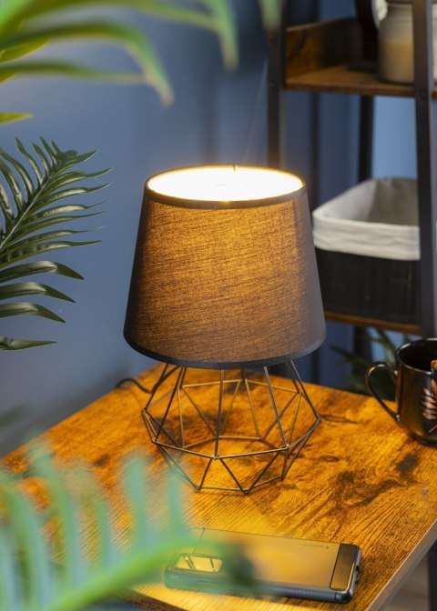 Lampka nocna stołowa Diament czarna Wykonana z metalu i materiału, stylowa i nowoczesna lampa w kolorze czarnym