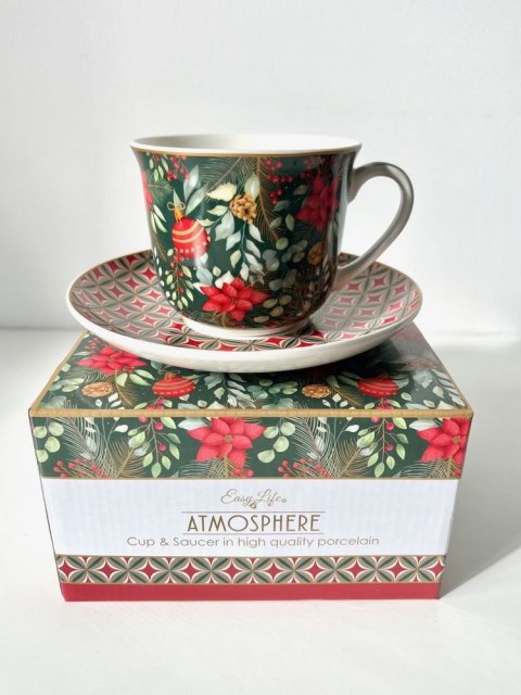 Świąteczna Radość Filiżanka Porcelanowa ze Spodkiem