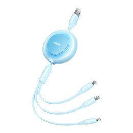 Kabel przewód 3w1 ze zwijaczem USB microUSB Apple USB-C 3.5A 1.1m błękitny