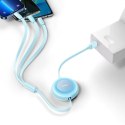 Kabel przewód 3w1 ze zwijaczem USB microUSB Apple USB-C 3.5A 1.1m błękitny