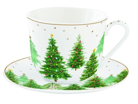 Świąteczne Choinki Filiżanka Porcelanowa ze Spodkiem