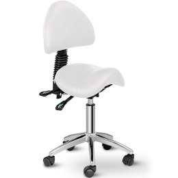 Krzesło kosmetyczne siodłowe z oparciem obrotowe regulowane BERLIN - białe