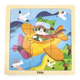 VIGA Poręczne Drewniane Puzzle Samolot 9 elementów