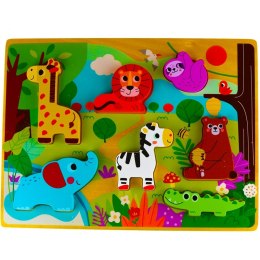 Tooky Toy Drewniane Puzzle Montessori Zwierzątka ZOO Safari Dopasuj Kształty