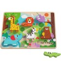 Tooky Toy Drewniane Puzzle Montessori Zwierzątka ZOO Safari Dopasuj Kształty