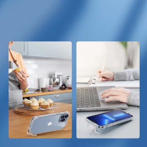 Etui pokrowiec do iPhone 13 Pro Max pancerna obudowa z haczykami podstawką przezroczysty