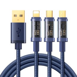 3w1 kabel przewód USB - USB-C / Lightning / micro USB 3.5 A 1.2m niebieski