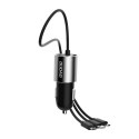 3w1 ładowarka samochodowa USB + wbudowany kabel Lightning USB-C micro USB czarny