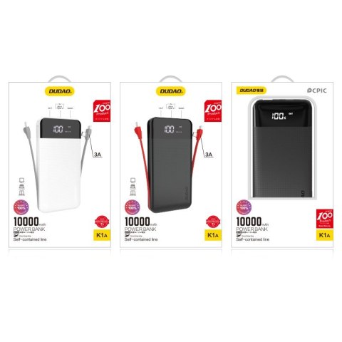 Powerbank 10000mAh 2A + kabel 3w1 Lightning USB-C micro USB 3A czarny